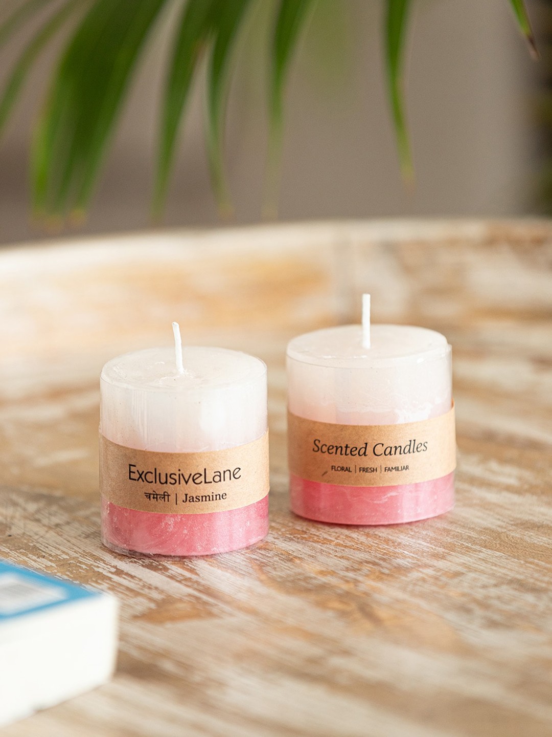 

ExclusiveLane 2-Pcs White & Pink Jasmine Scented Pillar Candles