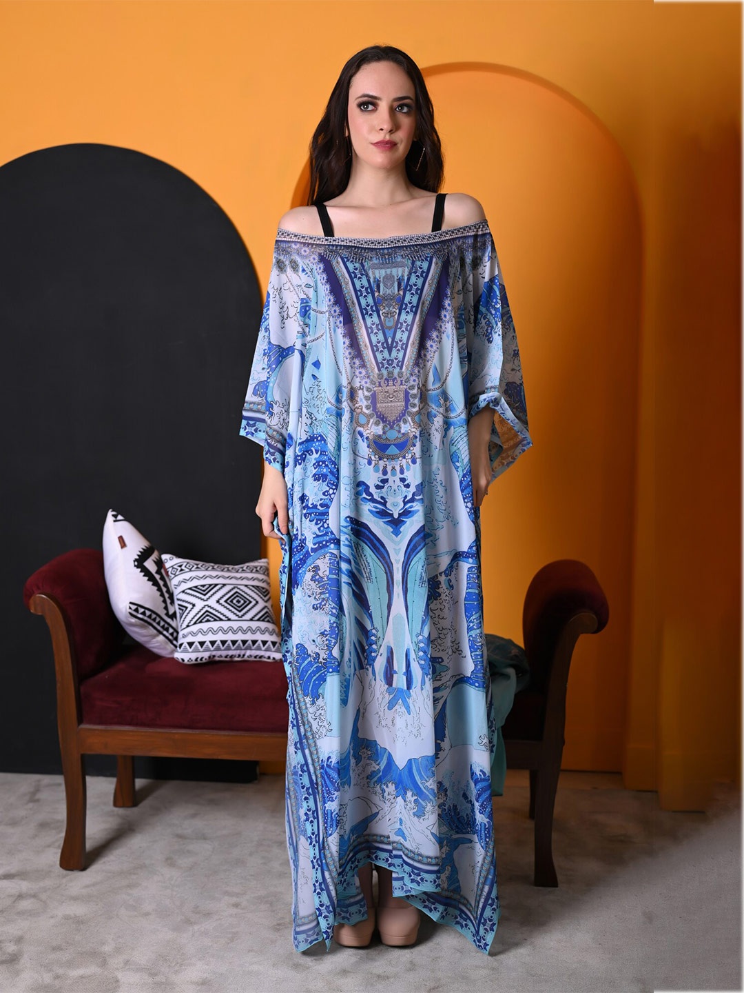 

Rajoria Instyle Abstract Printed Kaftan Maxi Dress, Blue
