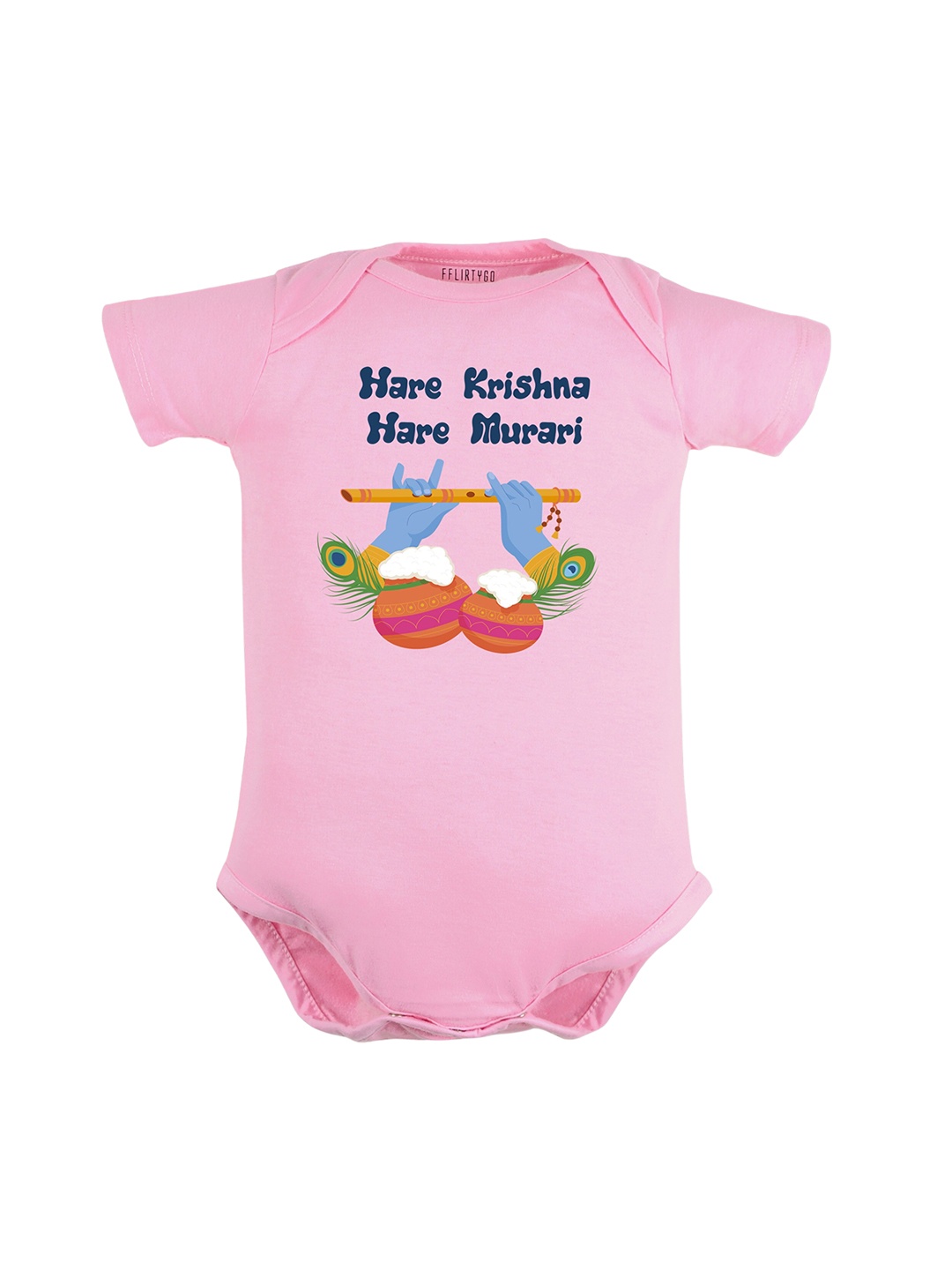 

FFLIRTYGO Infants Printed Baby Janmashtmi Special Pure Cotton Bodysuit, Pink
