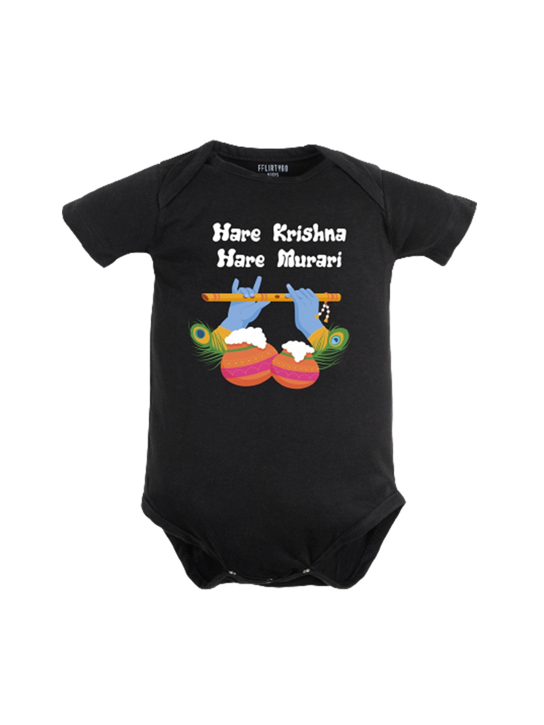 

FFLIRTYGO Infants Little Krishna Printed Pure Cotton Bodysuit, Black