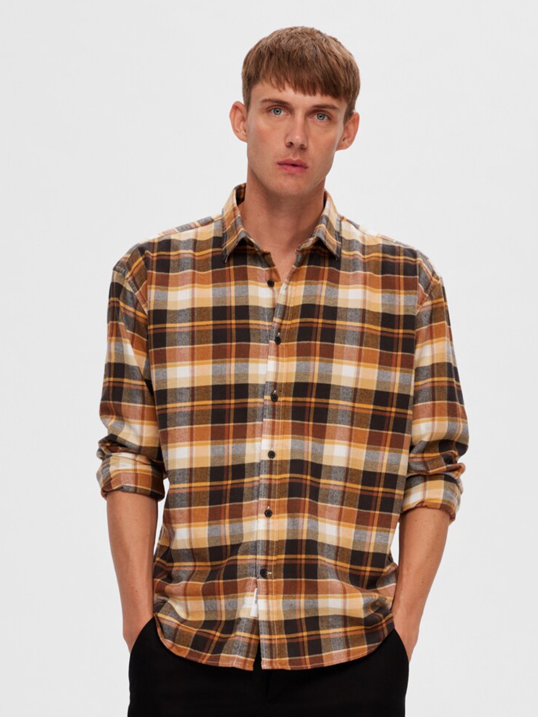 

SELECTED Tartan Checks Opaque Cotton Casual Shirt, Yellow