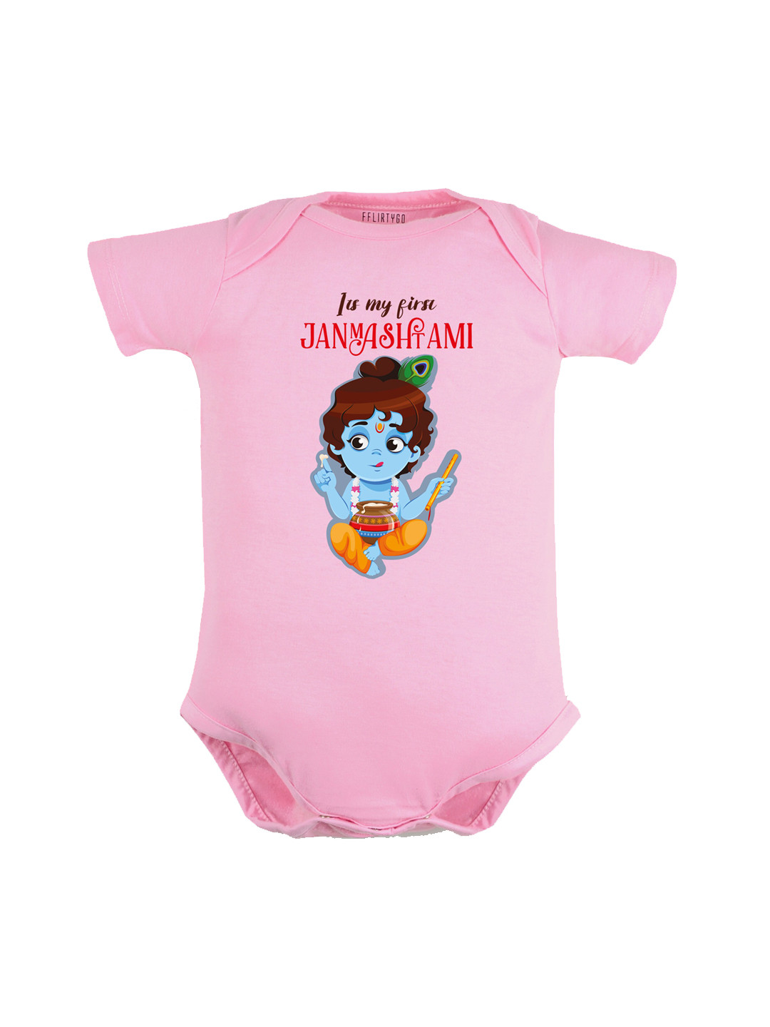 

FFLIRTYGO Infants Printed Baby Janmashtmi Special Pure Cotton Bodysuit, Pink