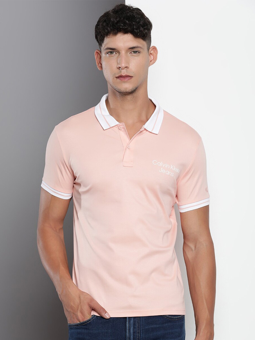 

Calvin Klein Jeans Polo Collar Slim Fit Pure Cotton T-shirt, Pink