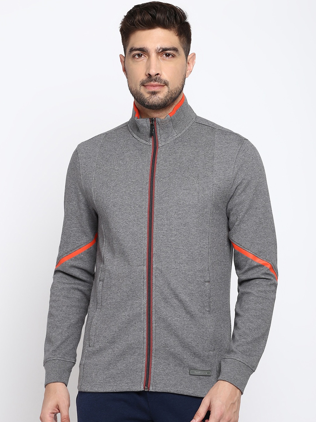 

Van Heusen Mock Collar Striped Cotton Sporty Jacket, Grey