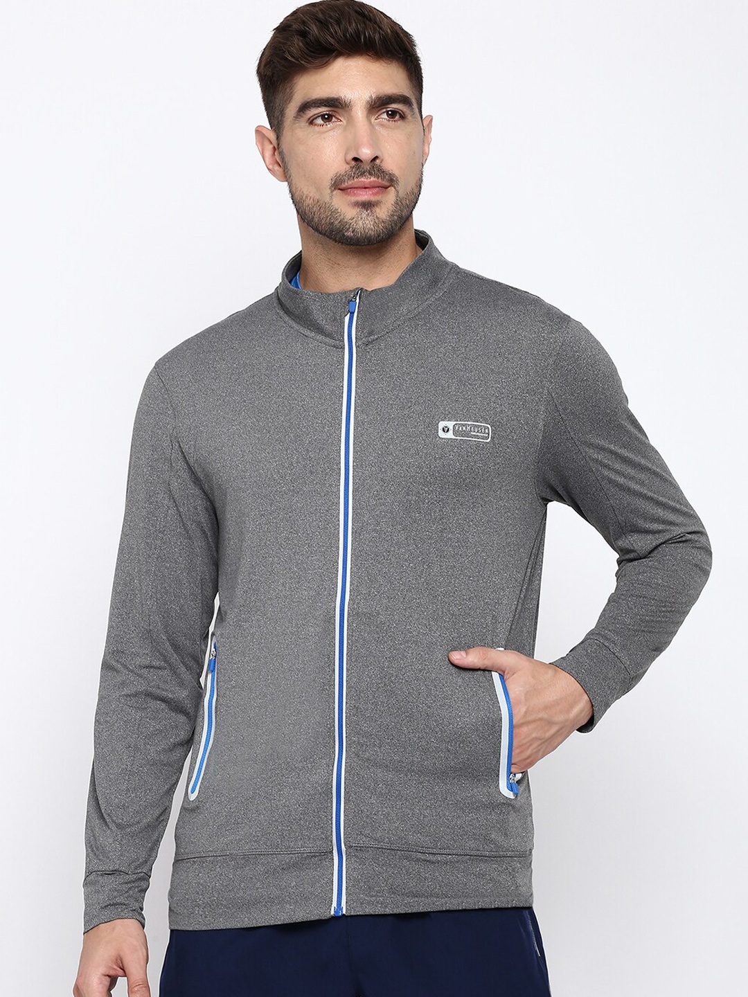 Van Heusen Mock Collar Cotton Sporty Jacket, Grey