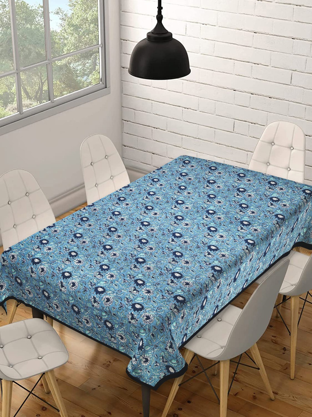 

INDHOME LIFE Blue & Grey Printed Pure Cotton 6-Seater Table Cover