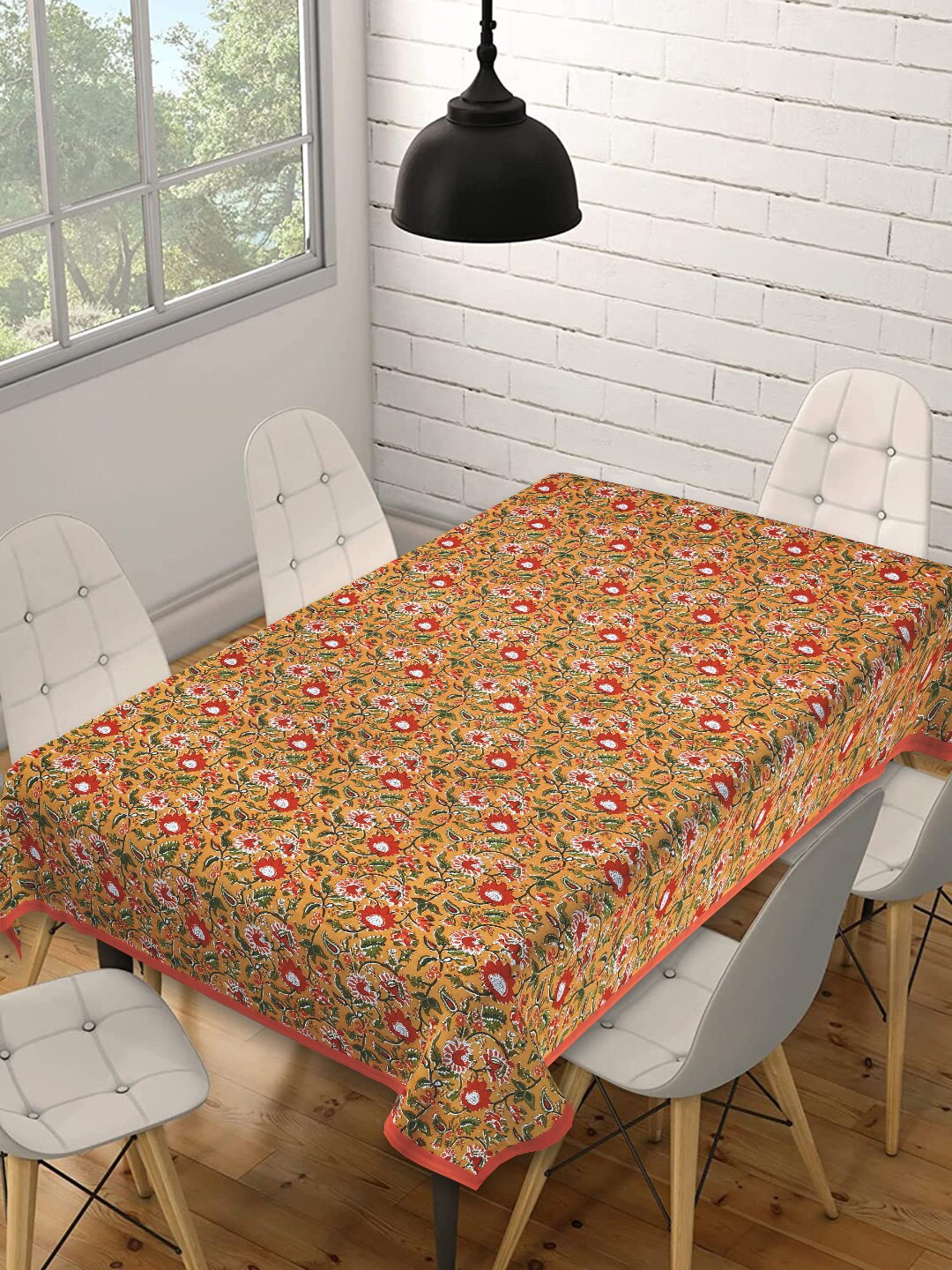 

INDHOME LIFE Brown Floral Printed Pure Cotton 6 Seater Table Covers