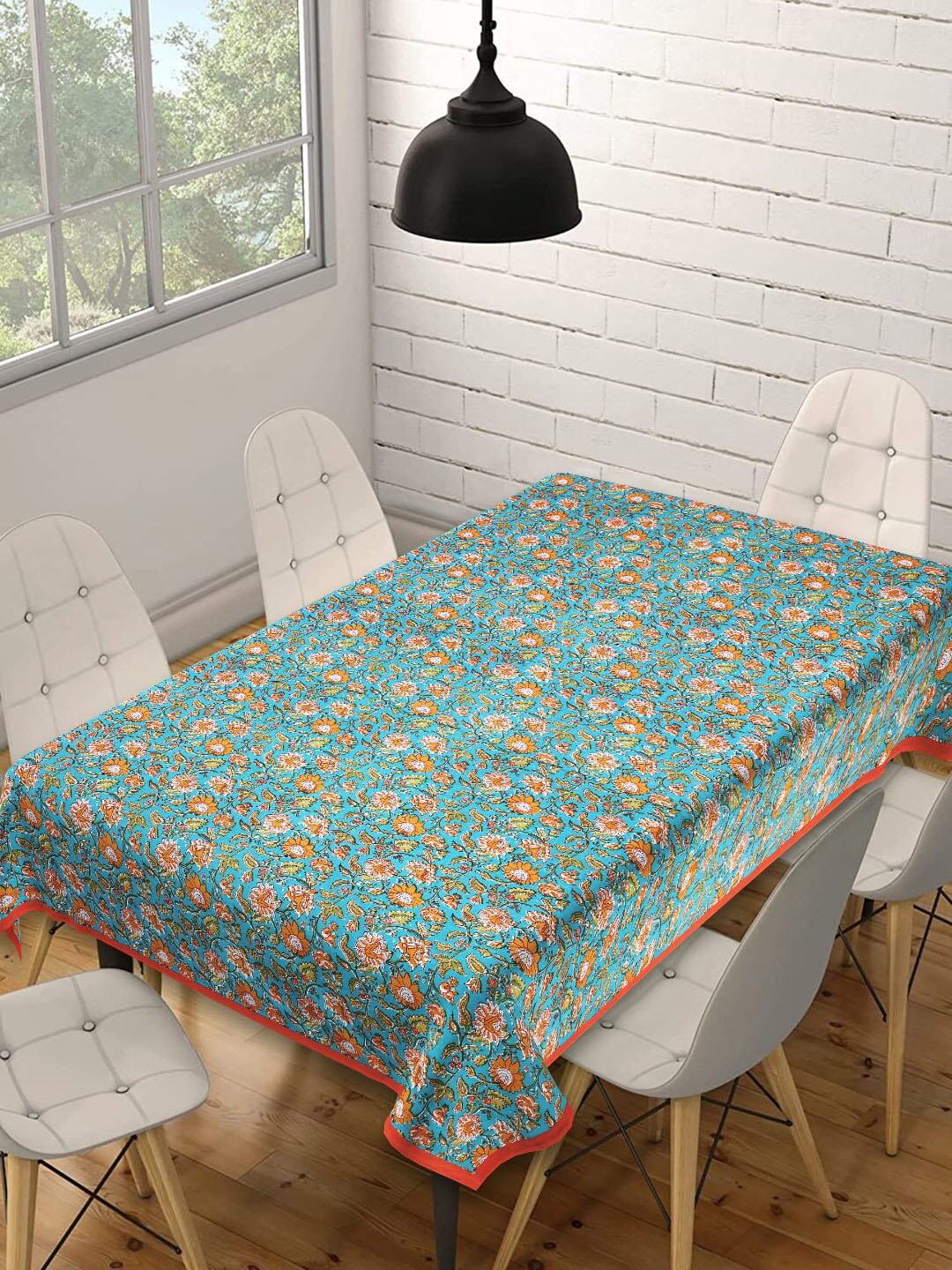 

INDHOME LIFE Blue & Red Printed Pure Cotton 6 Seater Table Cover