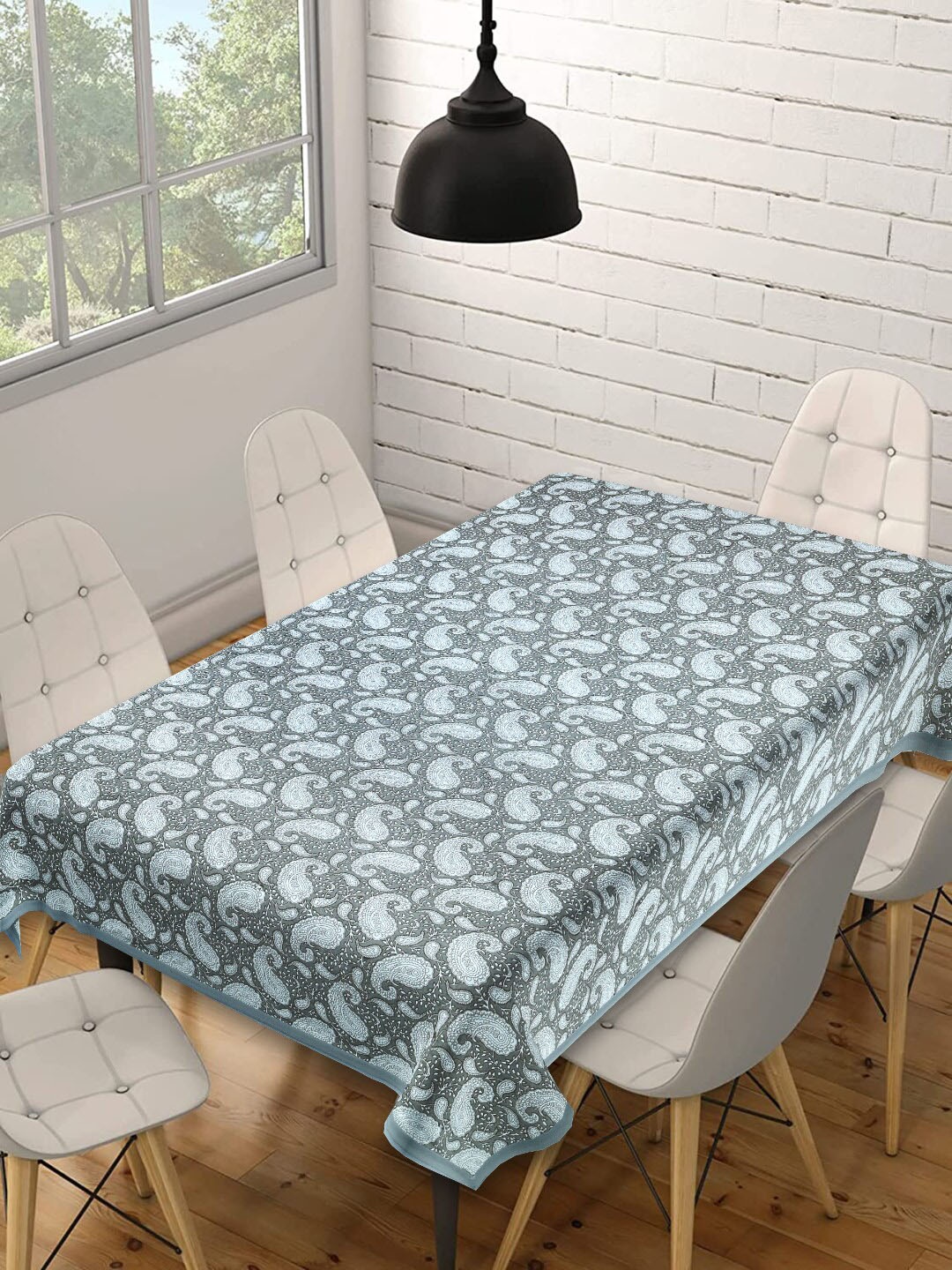 

INDHOME LIFE Grey Printed Pure Cotton 6-Seater Table Cover