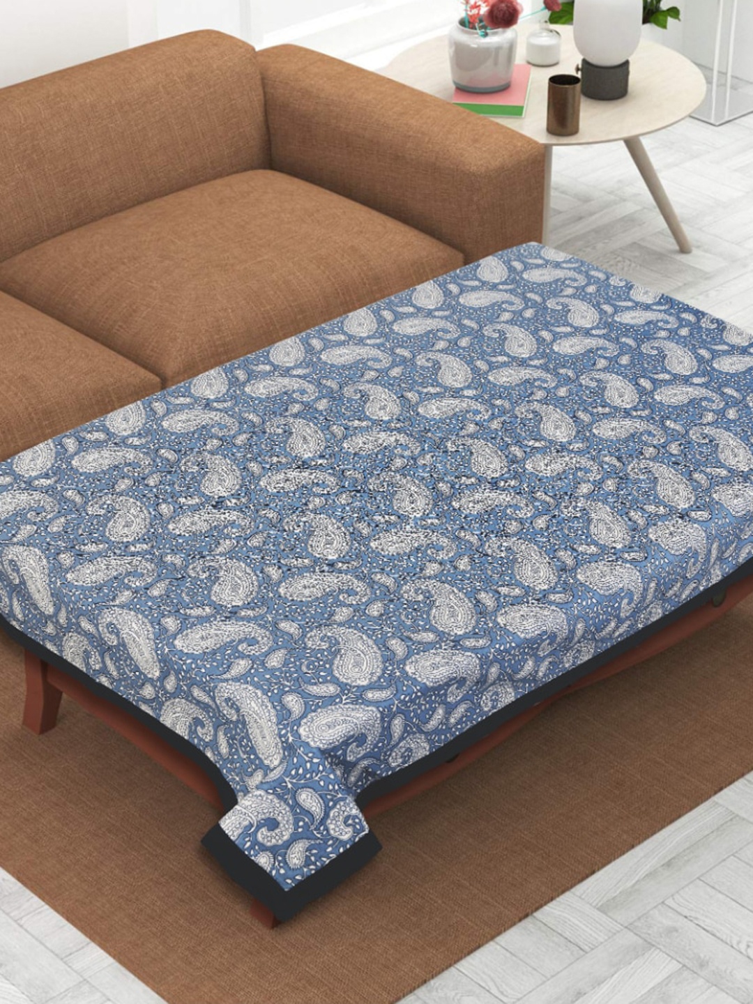 

INDHOME LIFE Grey Printed Pure Cotton 4 Seater Table Cover, Blue