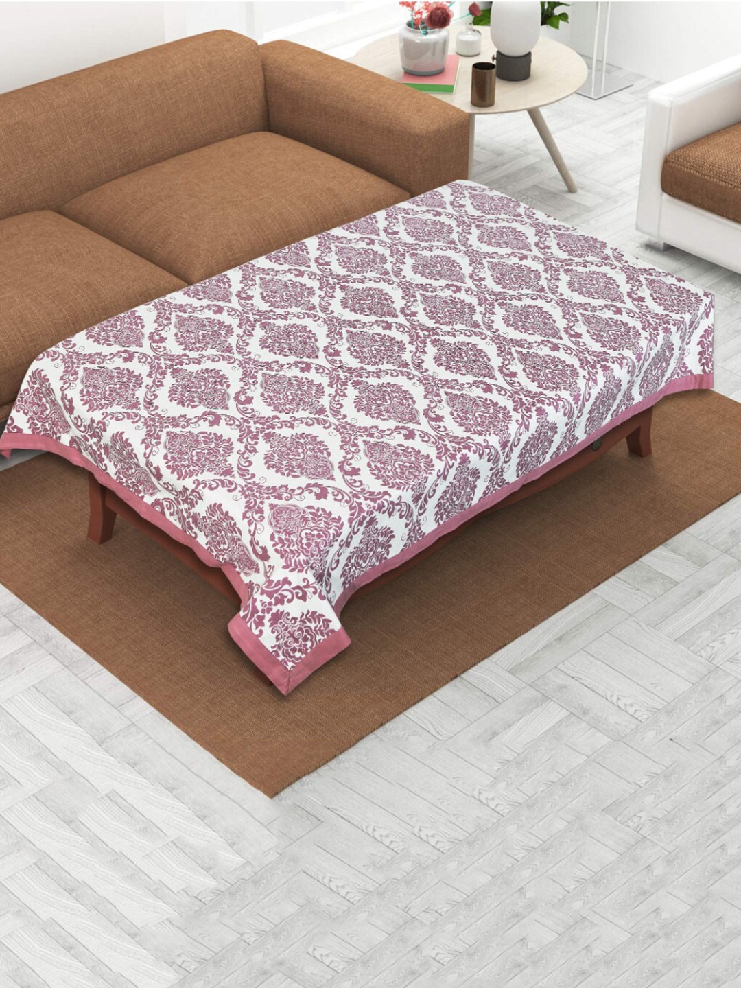 

INDHOME LIFE White & Purple Printed Pure Cotton 4-Seater Table Cover
