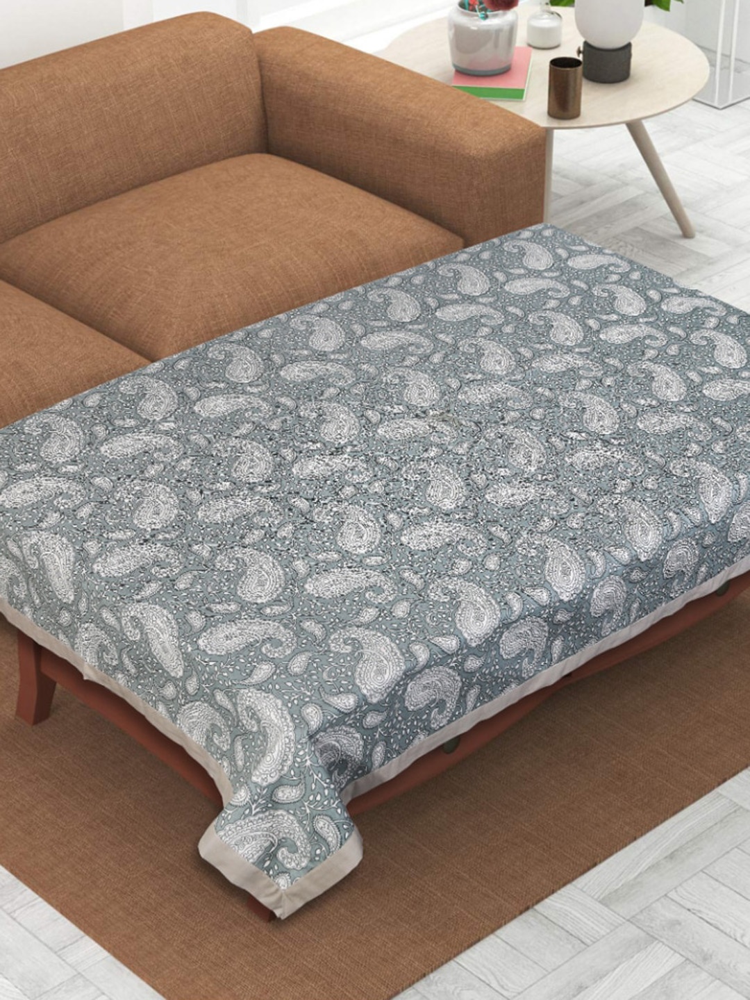 

INDHOME LIFE Grey Printed Pure Cotton 4-Seater Table Cover