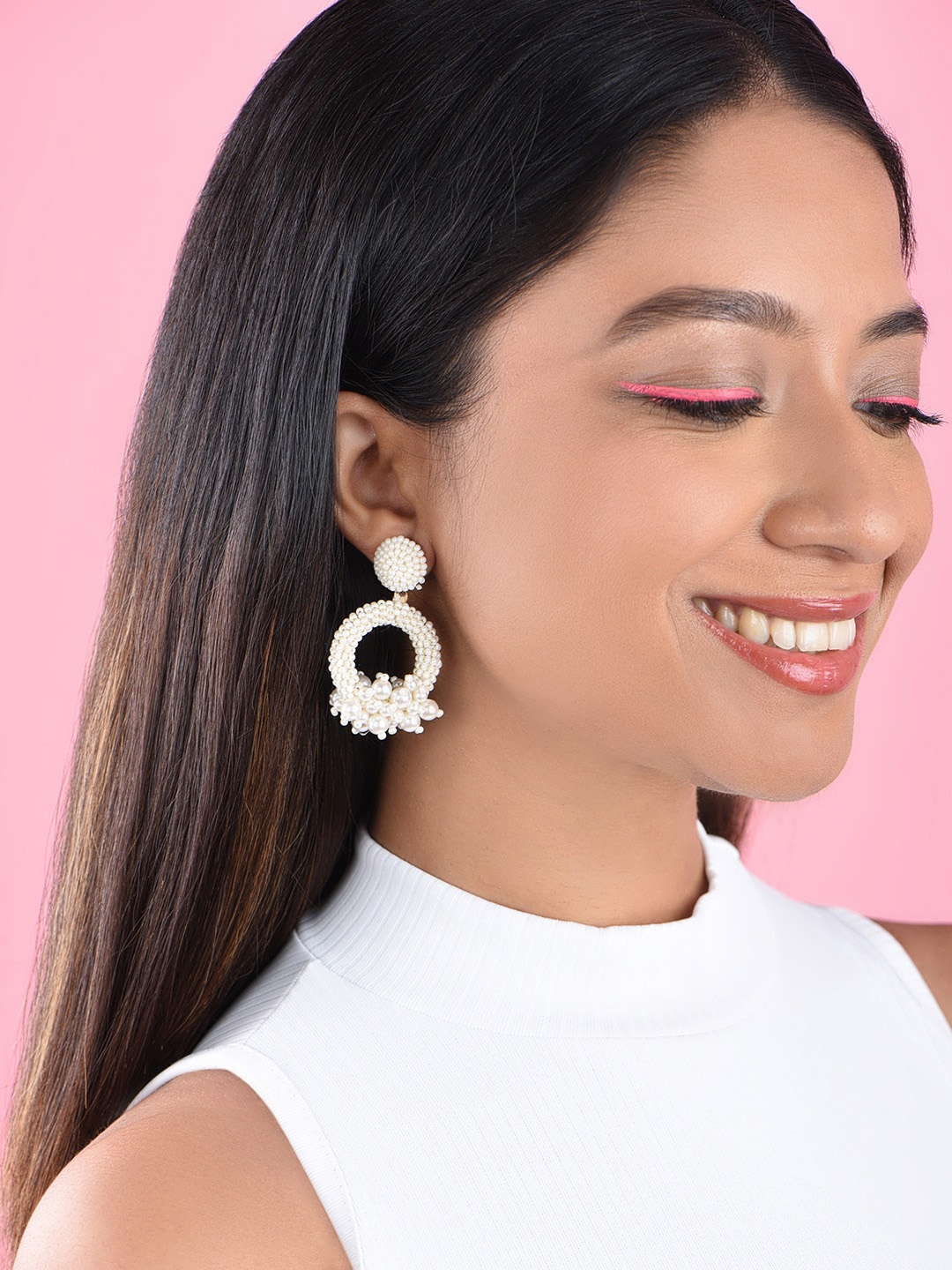 

ToniQ Gold Plated Circular Beaded Drop Earrings