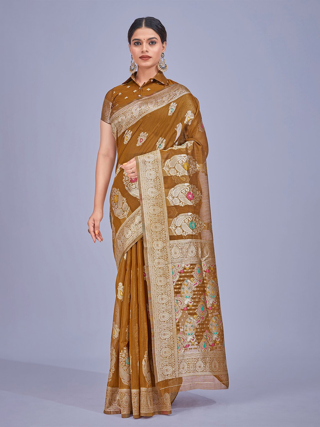 

MONJOLIKA FASHION Woven Design Zari Banarasi Saree, Mustard