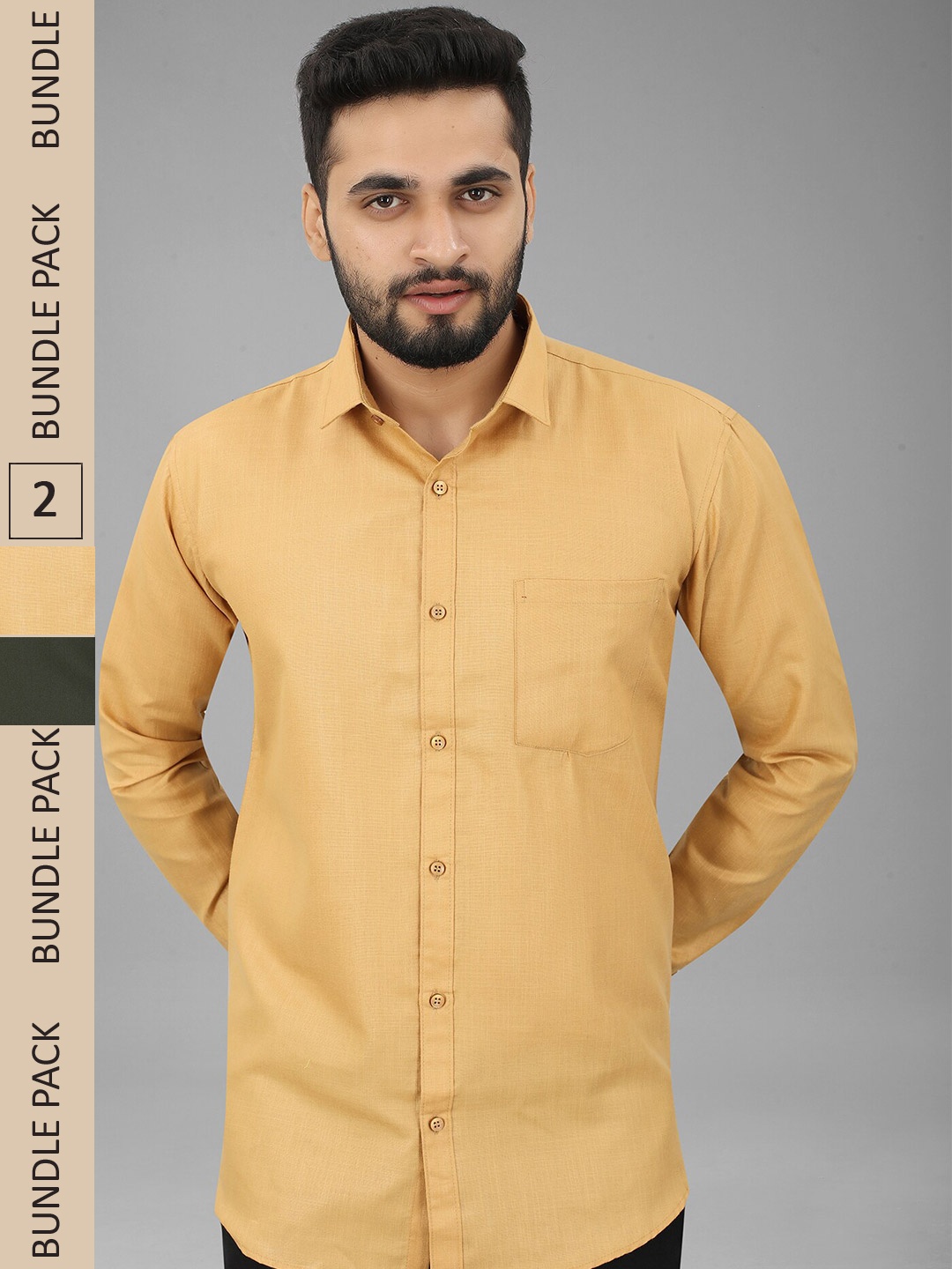 

N N ENTERPRISE Pack Of 2 India Slim Opaque Spread Collar Casual Shirt, Yellow