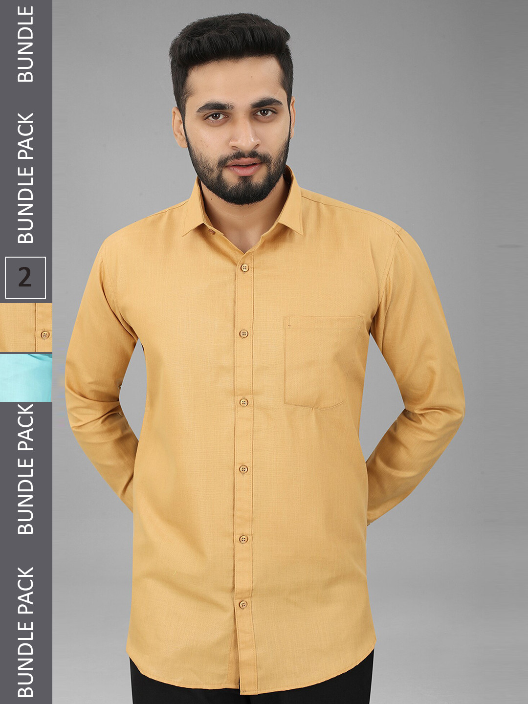 

N N ENTERPRISE Pack of 2 Slim Fit Opaque Casual Shirt, Yellow