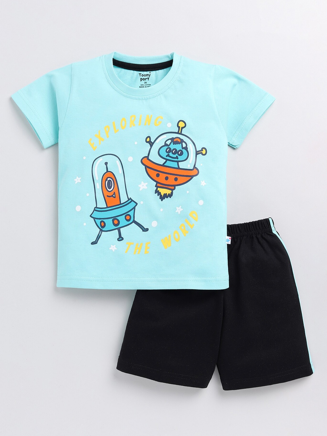 

Toonyport Boys Printed Pure Cotton T-shirt With Shorts, Blue
