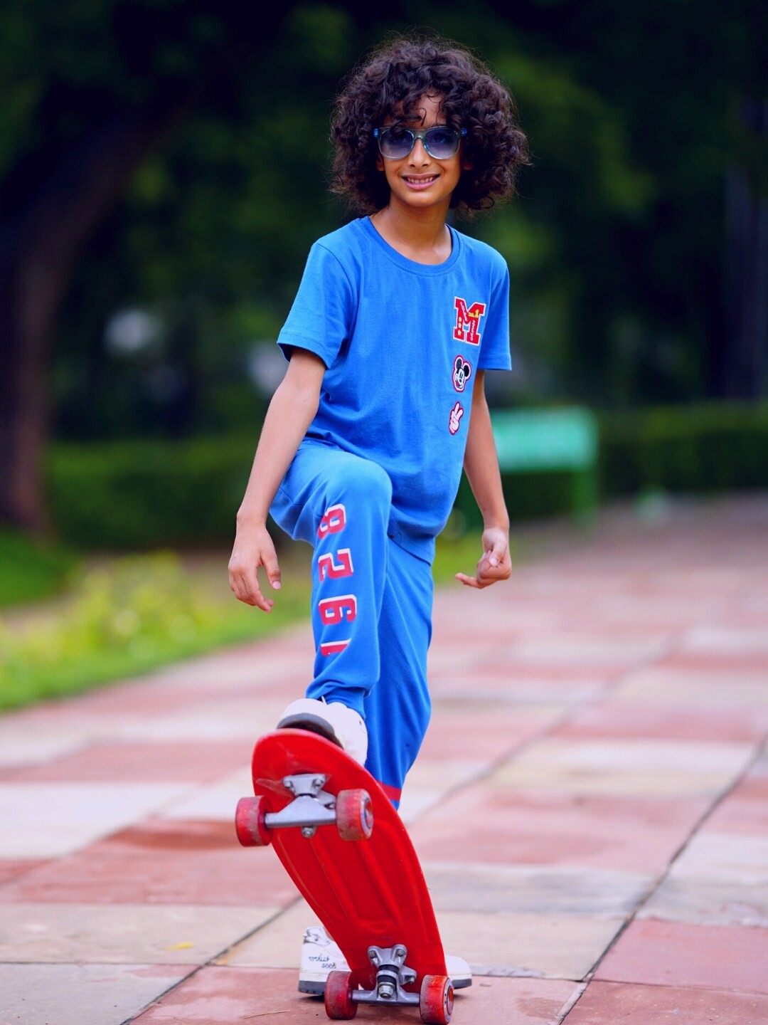 

Nap Chief Kids Mickey Mouse Printed Pure Cotton T-shirt With Joggers, Blue