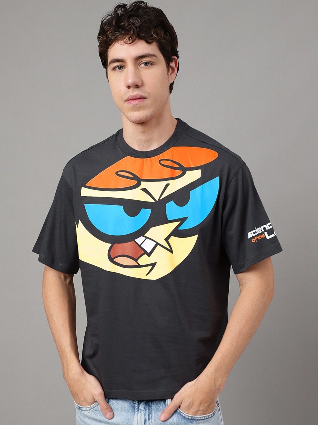 

Free Authority Dexter'S Laboratory Printed Round Neck Loose Fit T-shirt, Grey
