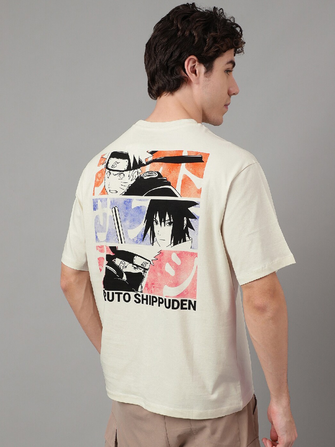 

Free Authority Naruto Anime Printed Round Neck Oversized T-shirt, Off white