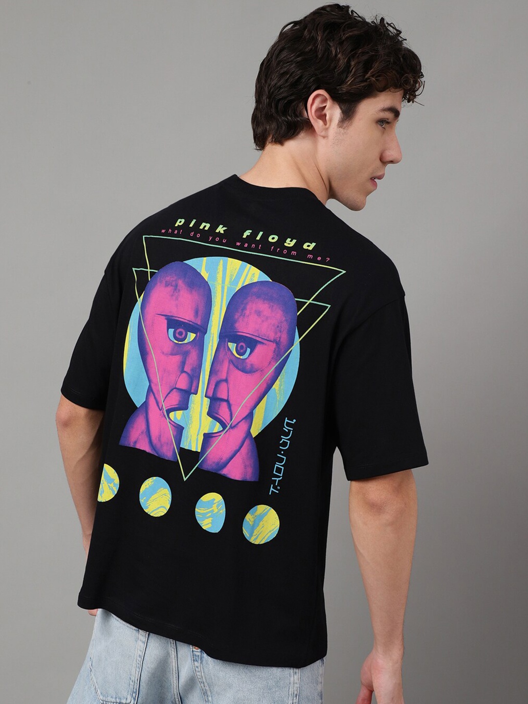 Free Authority Floyd Front and Back Printed Round Neck Loose Fit T-shirt, Black