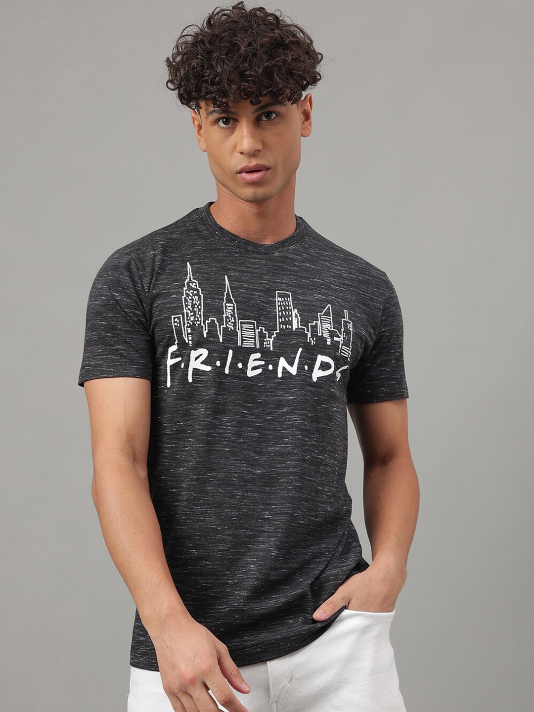 

Free Authority Friends Printed Round Neck Cotton T-Shirt, Black
