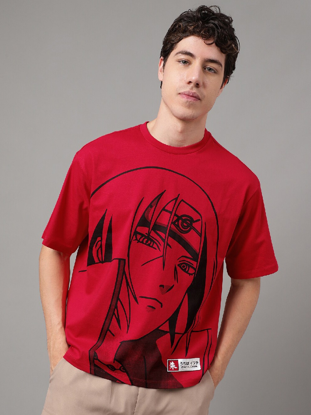 

Free Authority Naruto Printed Round Neck Oversized T-shirt, Red