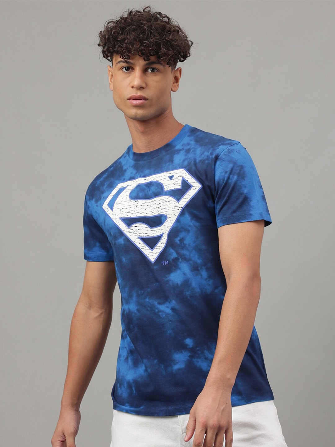 Free Authority Superman Printed Round Neck Pure Cotton T-Shirt, Blue