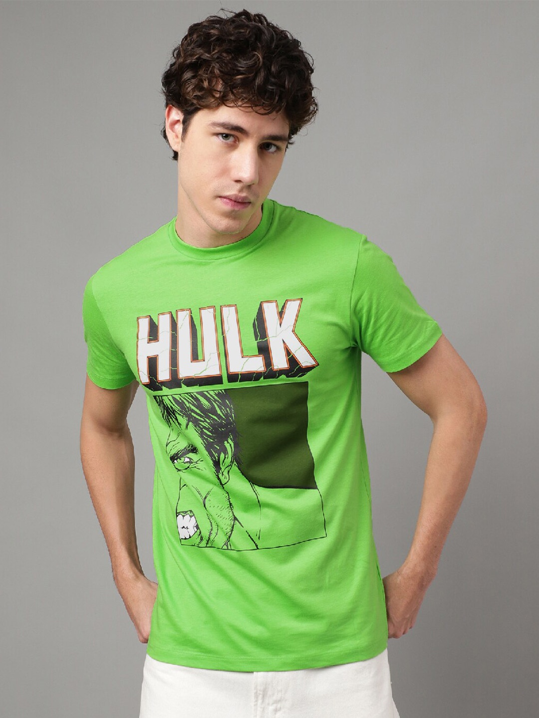 

Free Authority Hulk Printed Round Neck Regular Fit T-shirt, Lime green