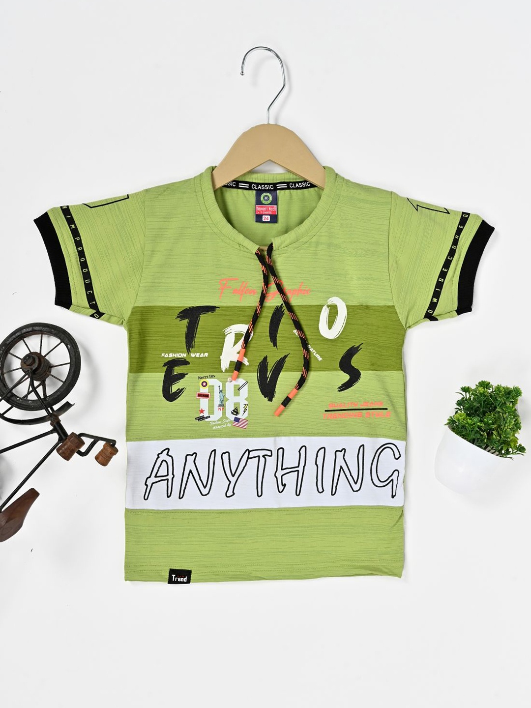 

BAESD Boys Typography Printed Henley Neck Pure Cotton T-shirt, Green