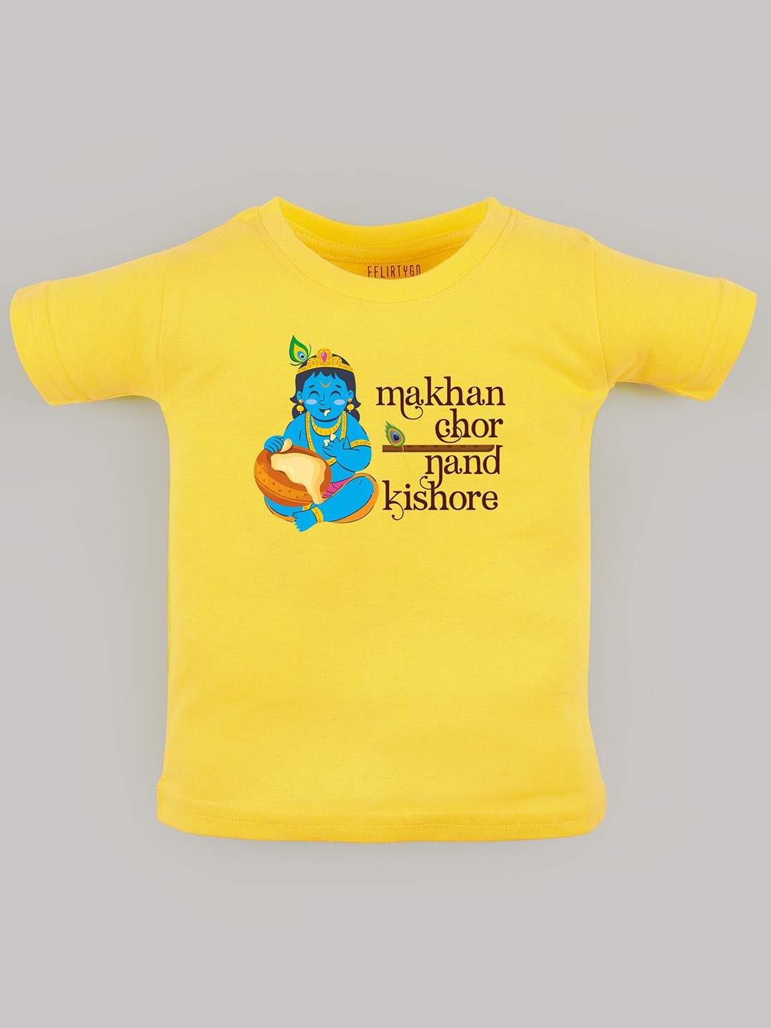 

FFLIRTYGO Kids Little Krishna Graphic Printed Round Neck Cotton Regular T-shirt, Yellow