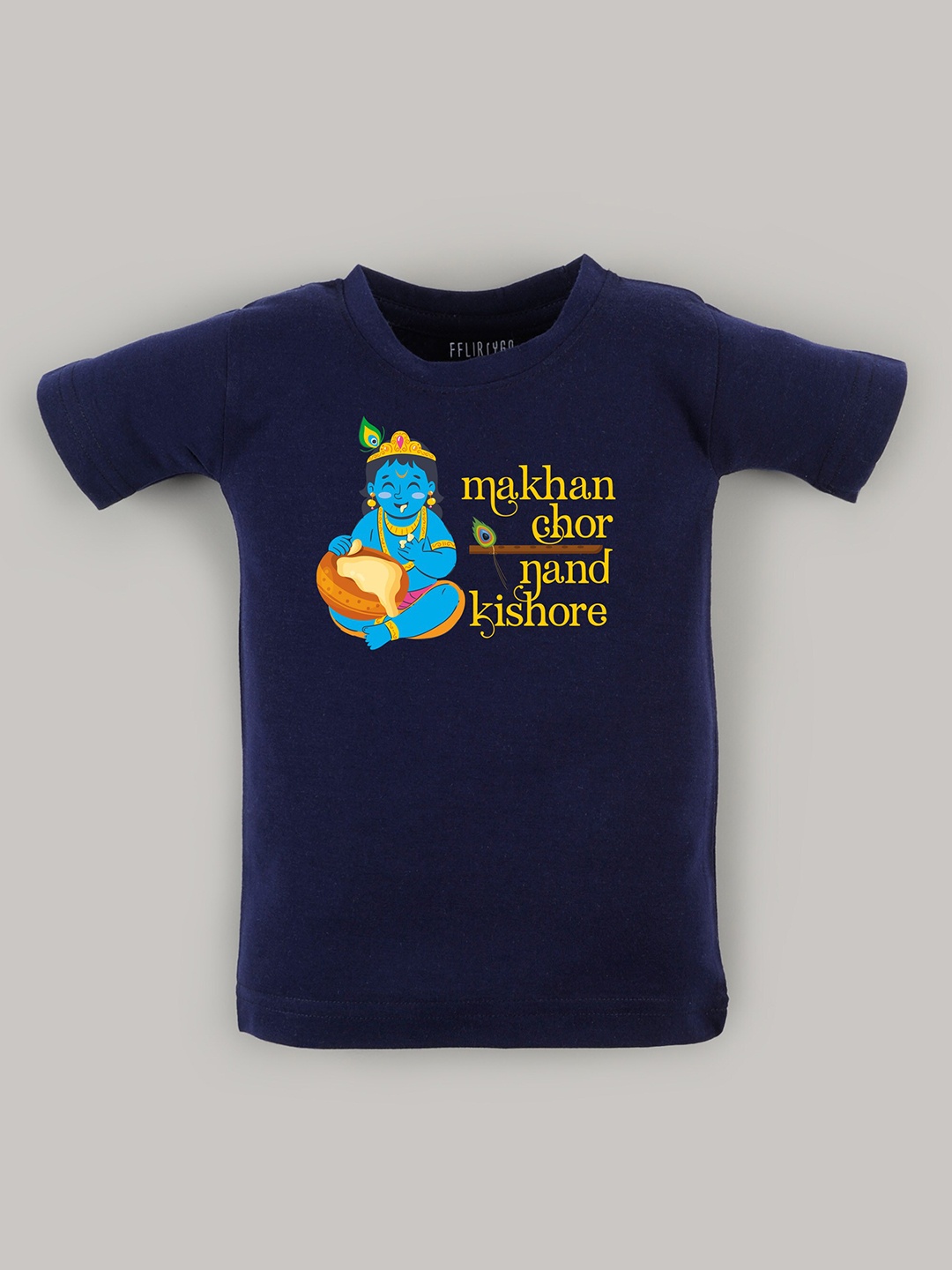 

FFLIRTYGO Kids Little Krishna Printed Cotton T-shirt, Navy blue