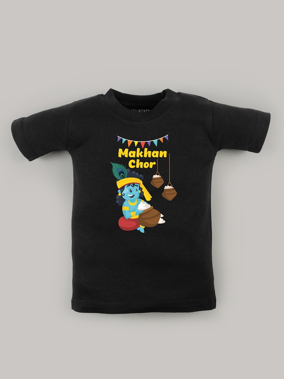 

FFLIRTYGO Kids Little Krishna Graphic Printed Round Neck Cotton Regular T-shirt, Black