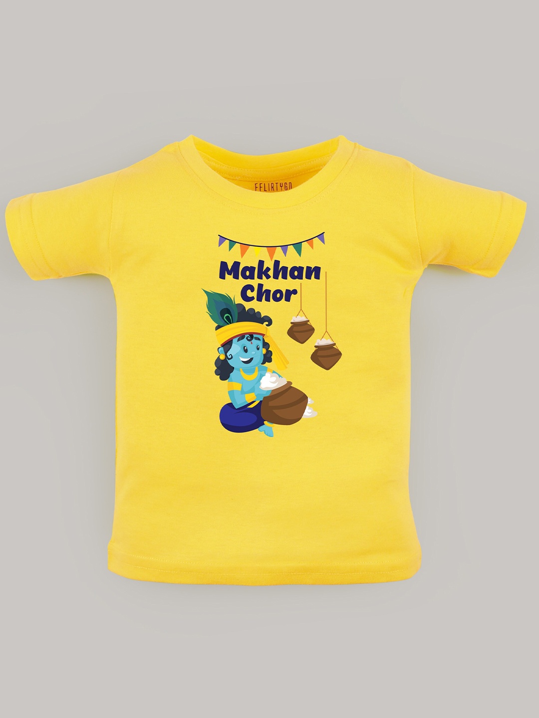 

FFLIRTYGO Kids Little Krishna Printed Cotton T-shirt, Yellow