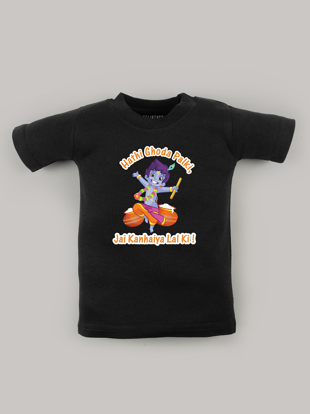 

FFLIRTYGO Kids Little Krishna Graphic Printed Round Neck Cotton Regular T-shirt, Black