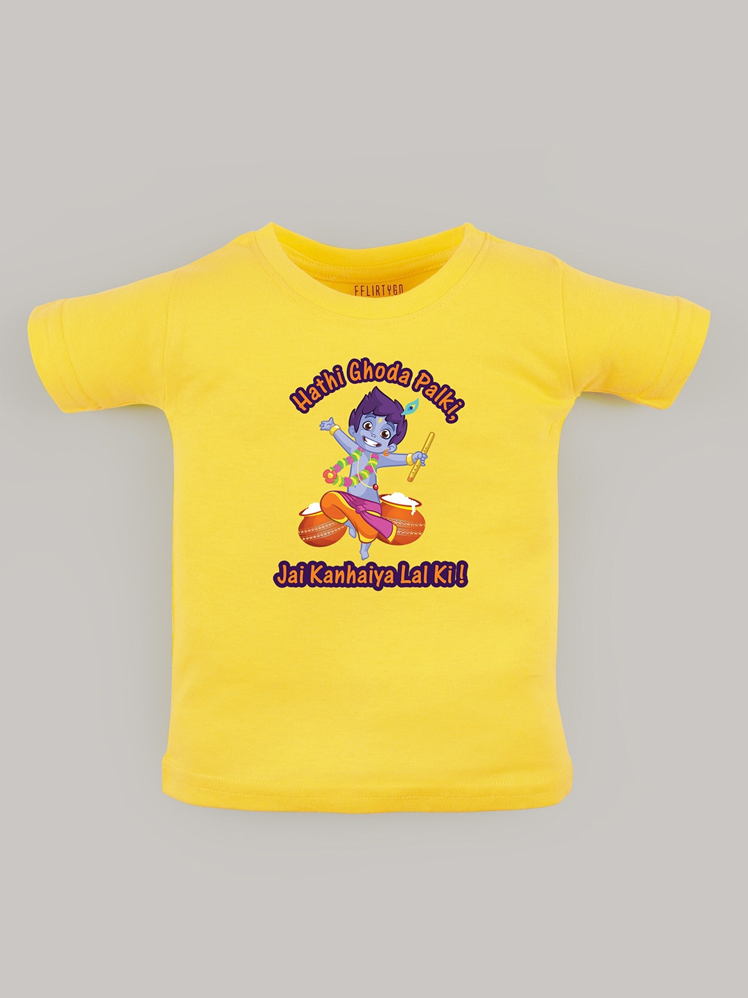 

FFLIRTYGO Kids Little Krishna Printed Cotton T-shirt, Yellow