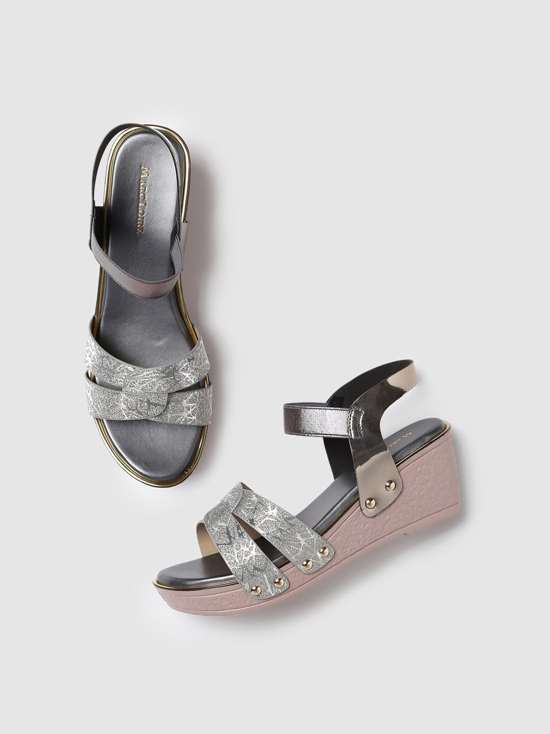 

Marc Loire Open Toe Wedge Heels With Backstrap, Grey