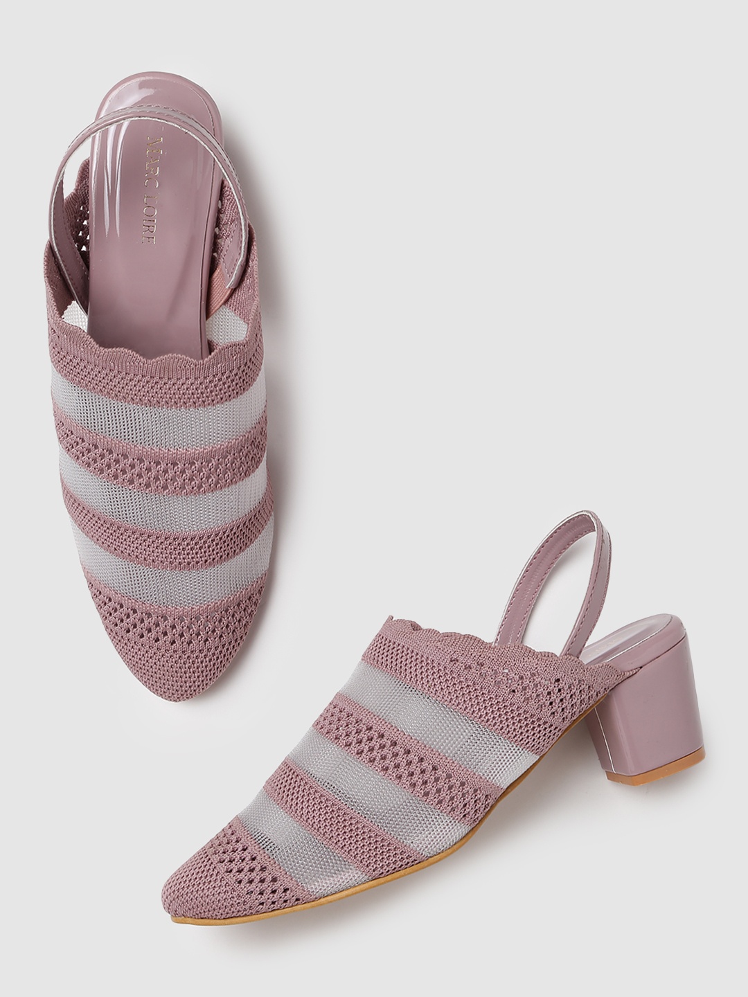 

Marc Loire Woven Design Pointed Toe Block Mules, Nude