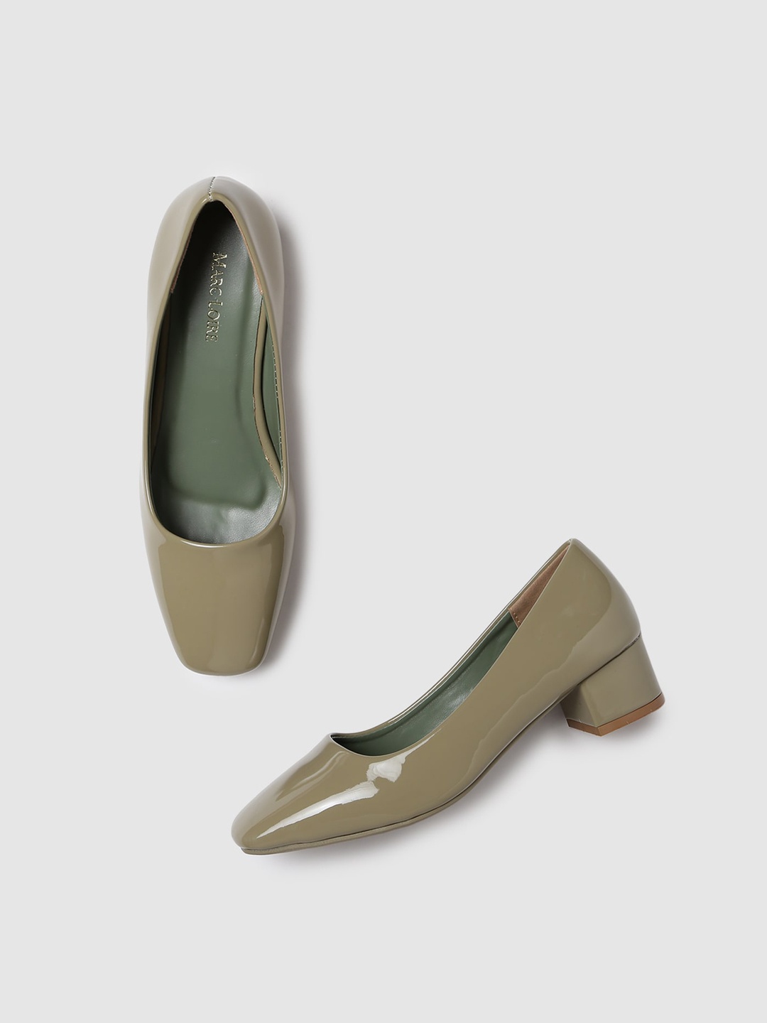 

Marc Loire Square Toe Block Pumps, Olive