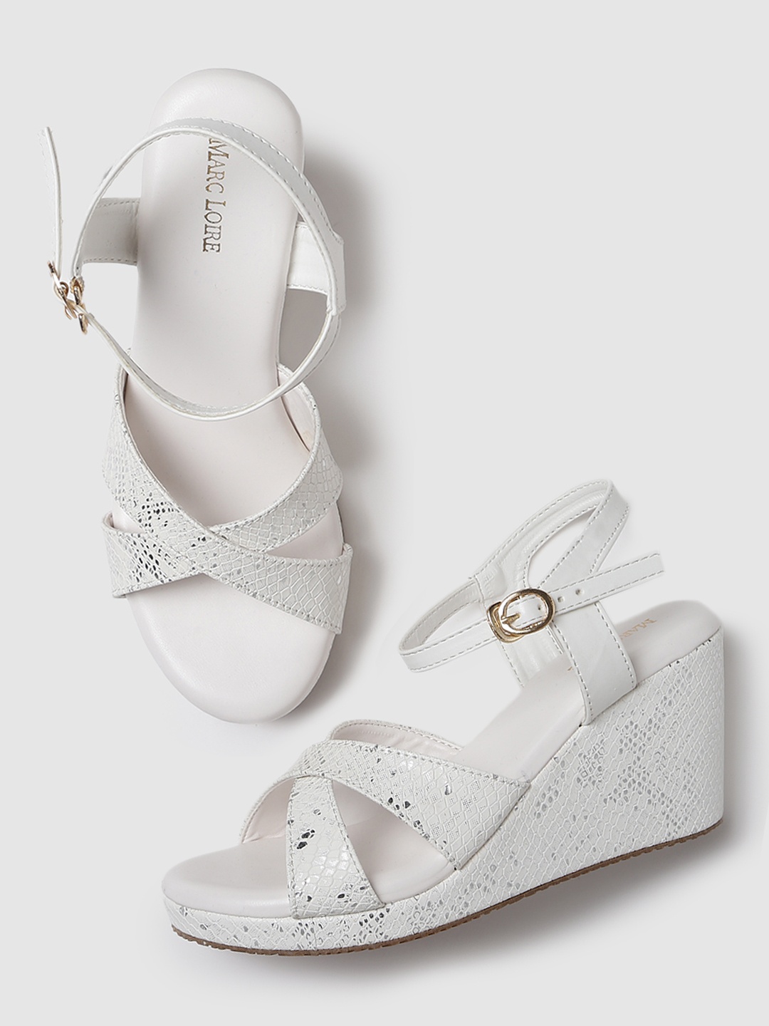 

Marc Loire Embellished Open Toe Wedge Heels With Backstrap, White