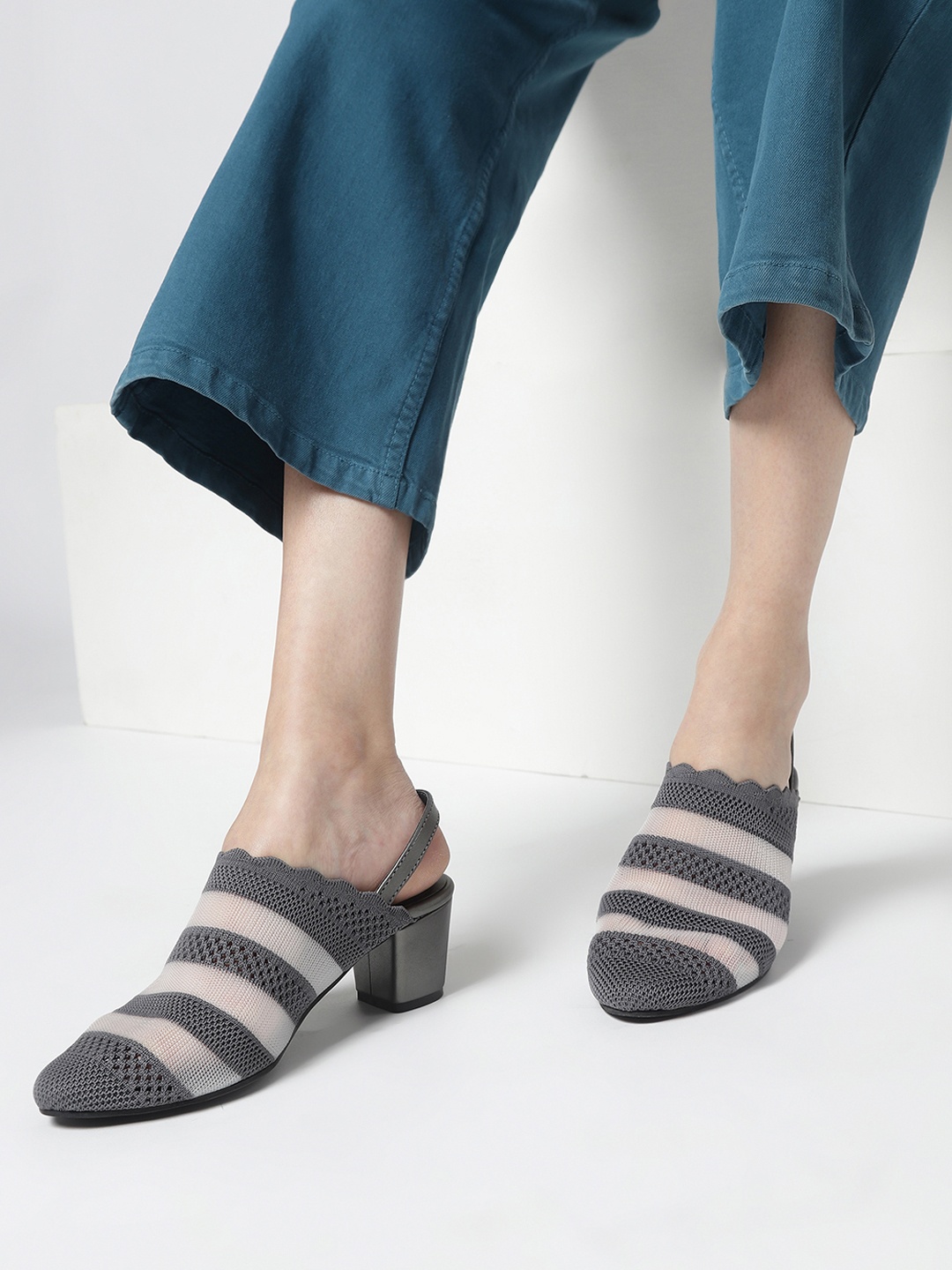 

Marc Loire Woven Design Mules Block Heels, Charcoal