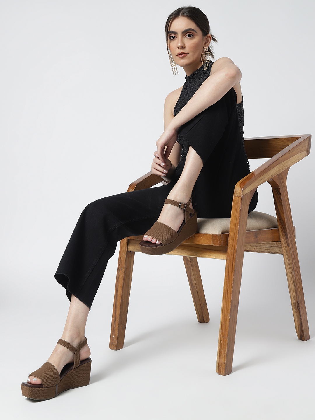 

Marc Loire Square Toe Flatform Heels with Buckles, Brown