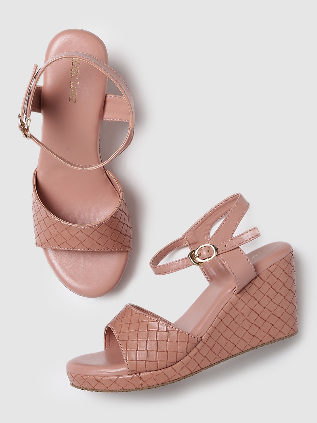 

Marc Loire Textured Open Toe Wedges With Buckle Closure, Nude