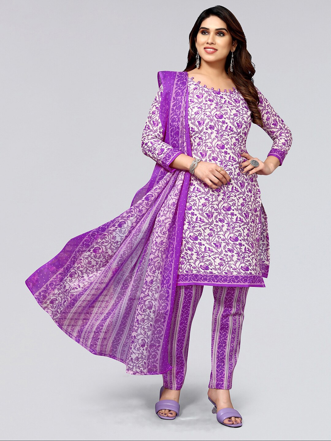 

KALINI Floral Printed Unstitched Dress Material, Pink