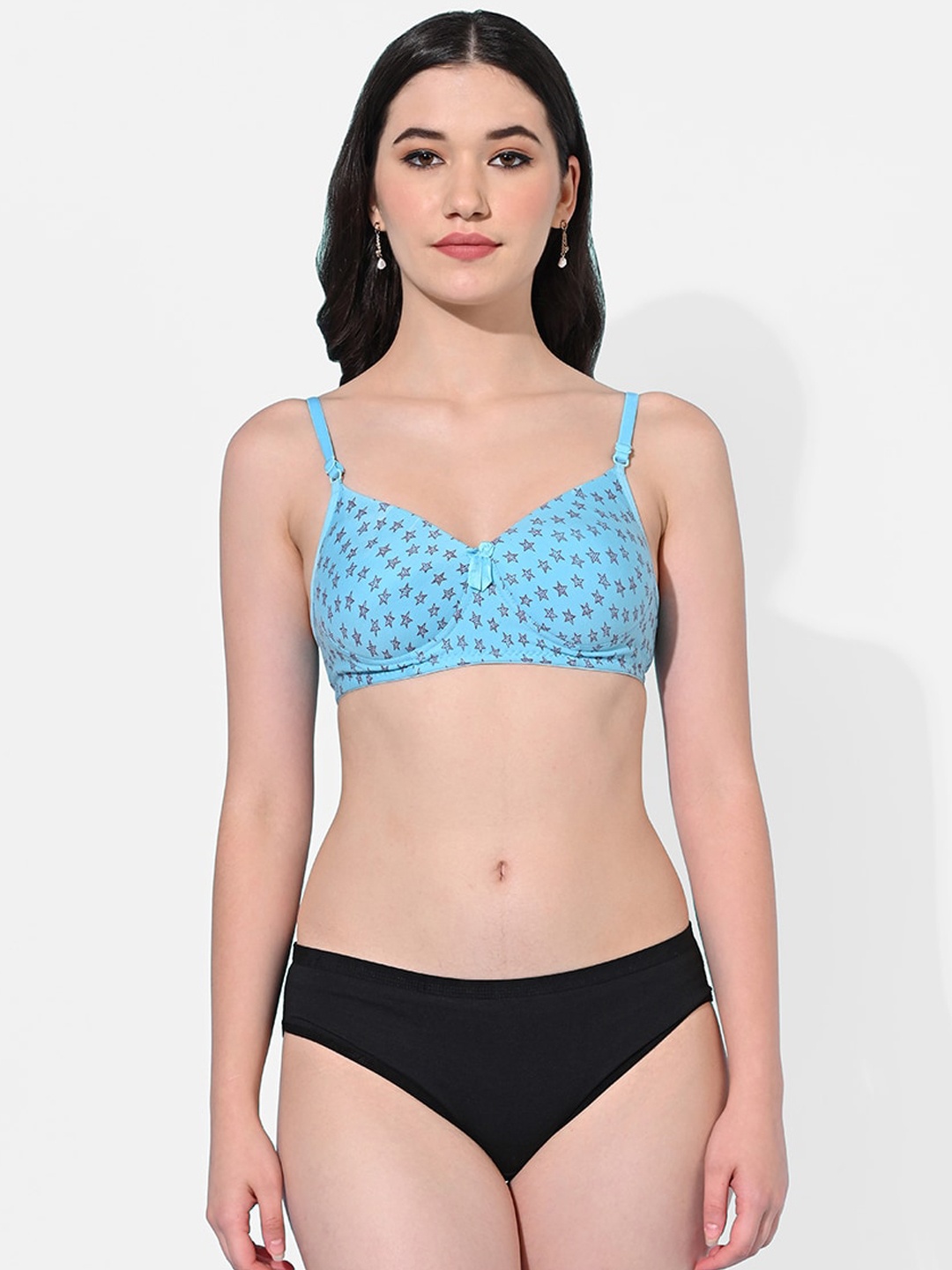 

FIMS Printed Cotton Lycra Lingerie Set, Blue