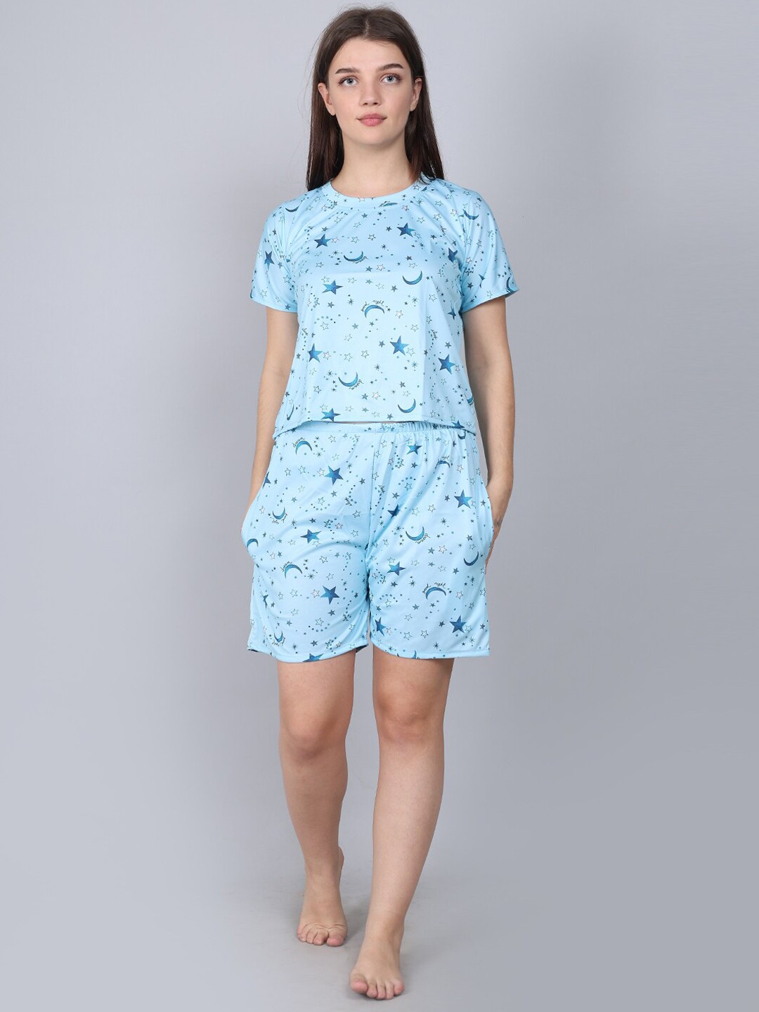 

XPIOX Geometric Printed Night Suit, Blue