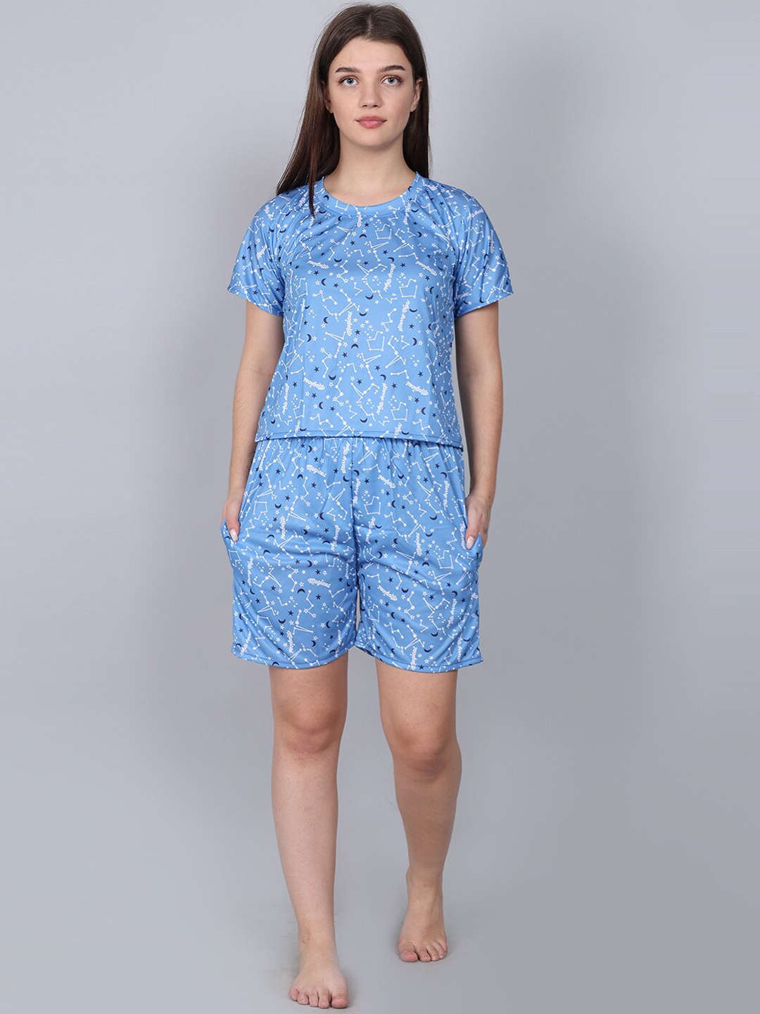 

XPIOX Women Printed Night suit, Blue