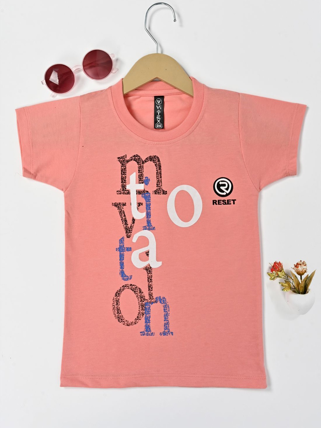 

BAESD Boys Typography Printed Cotton T-shirt, Peach