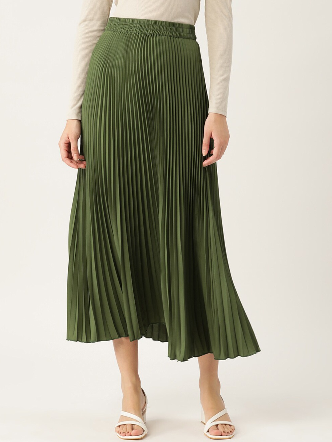 

Chemistry Accordion Pleat Maxi Flared Skirt, Olive