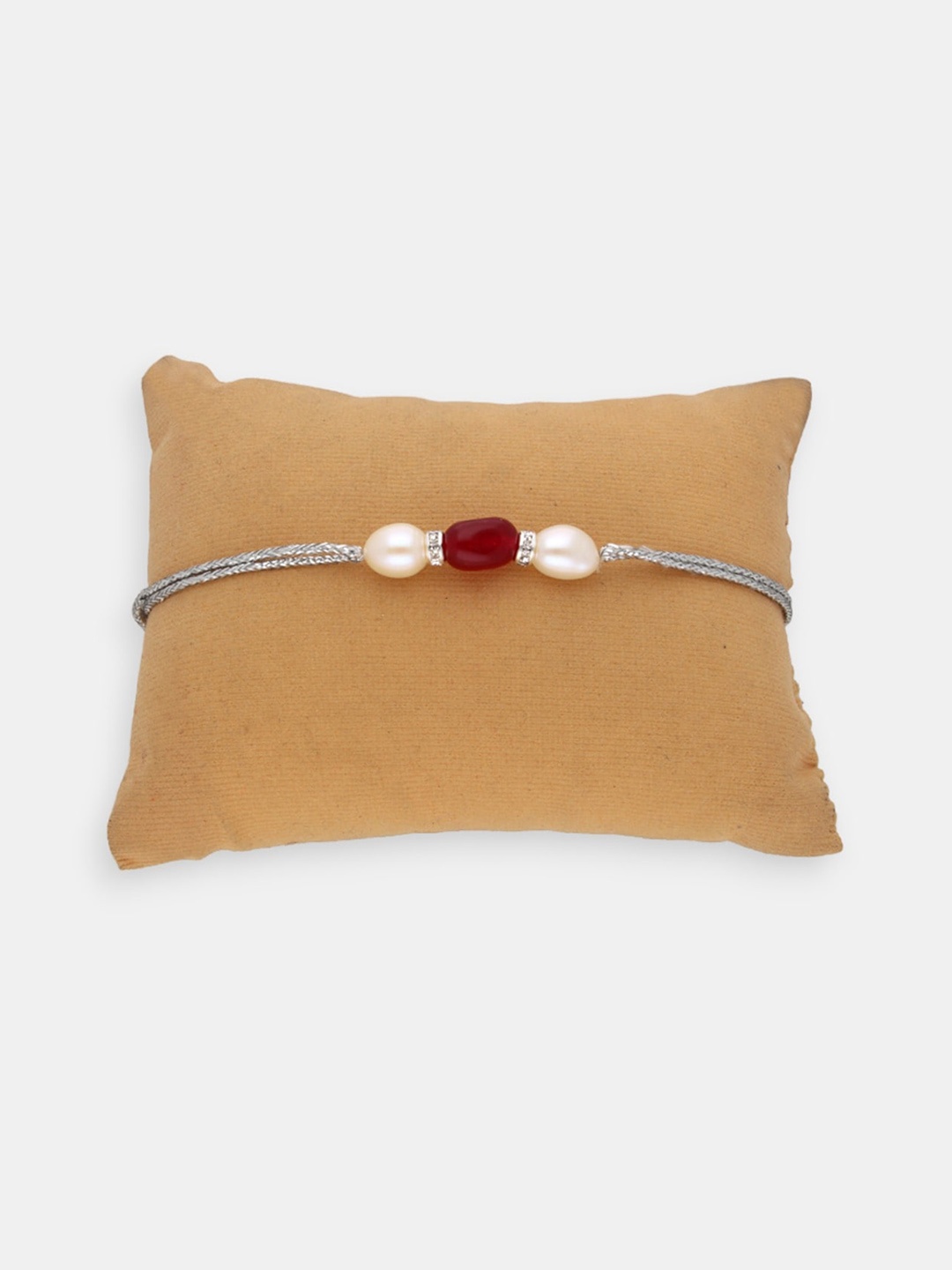 

Sri Jagdamba Pearls Dealer Unisex Set Of 2 Gold Plated Pearl Beaded Rakhi, White